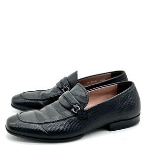 Salvatore Ferragamo Gancini Black Leather Loafers Shoes